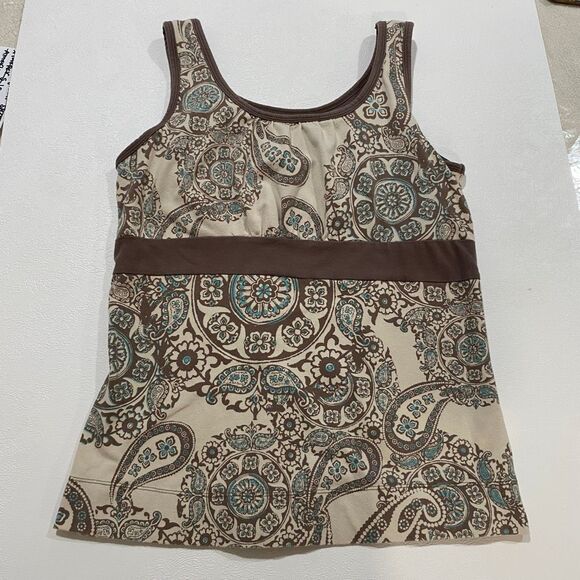 SB Active Women’s Tank Top Medium – Brown Paisley Print Athletic Top Yoga Workou - Picture 1 of 7